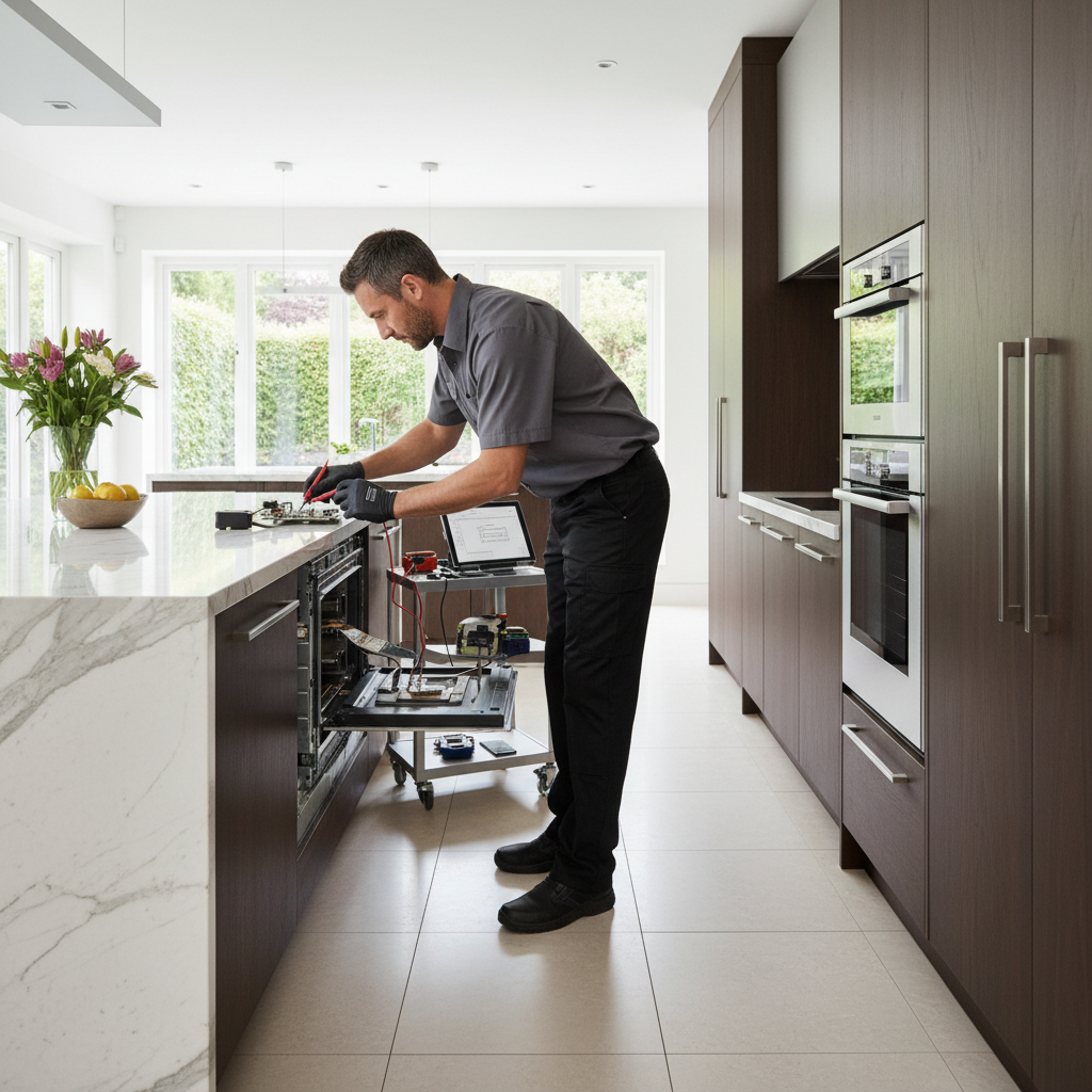 Miele appliance technician running diagnostics